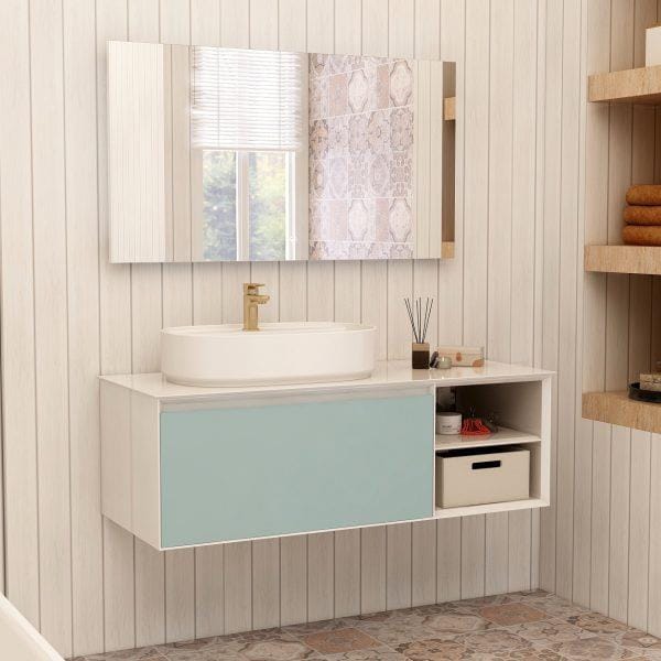 Imex Wall Mounted Vanity Unit Duck Egg Blue Imex Essence Wall Mounted 1200mm Single Drawer Vanity Unit with Worktop and 1 Tap Hole Basin