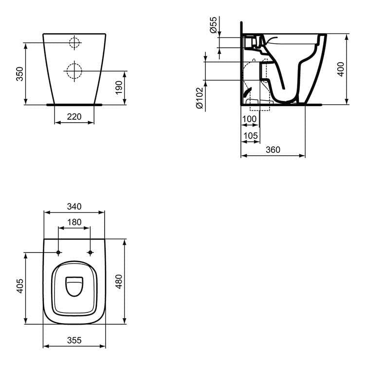 Ideal Standard Back to Wall Toilet Ideal Standard i.life S Back to Wall Compact Rimless Toilet with Soft Close Seat