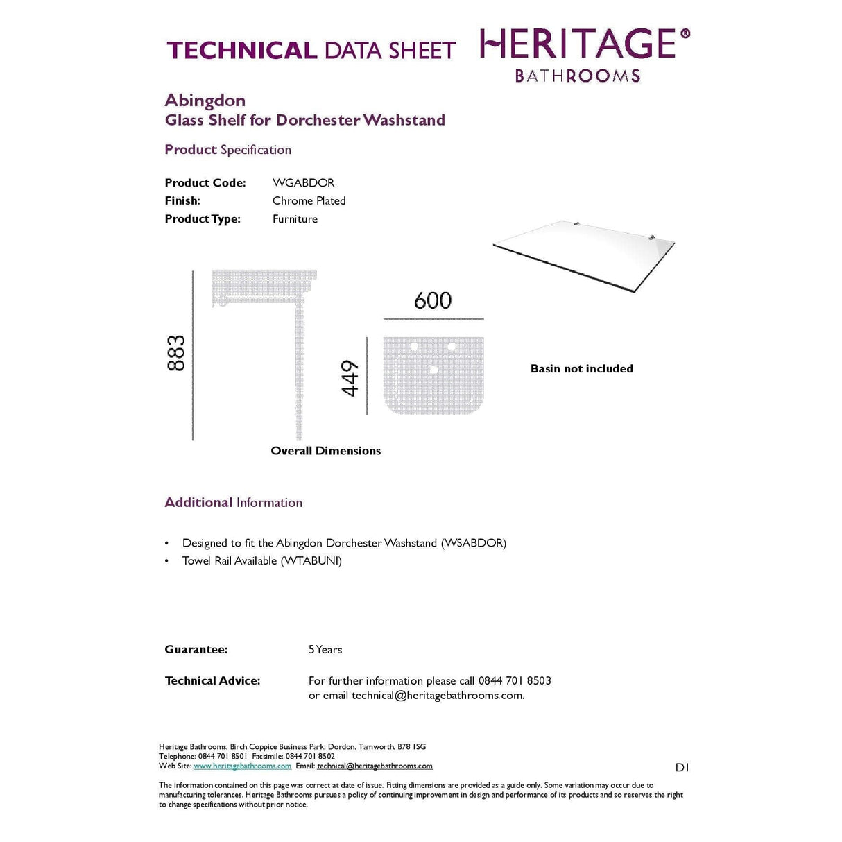Heritage Heritage Abingdon Washstand Glass Shelf