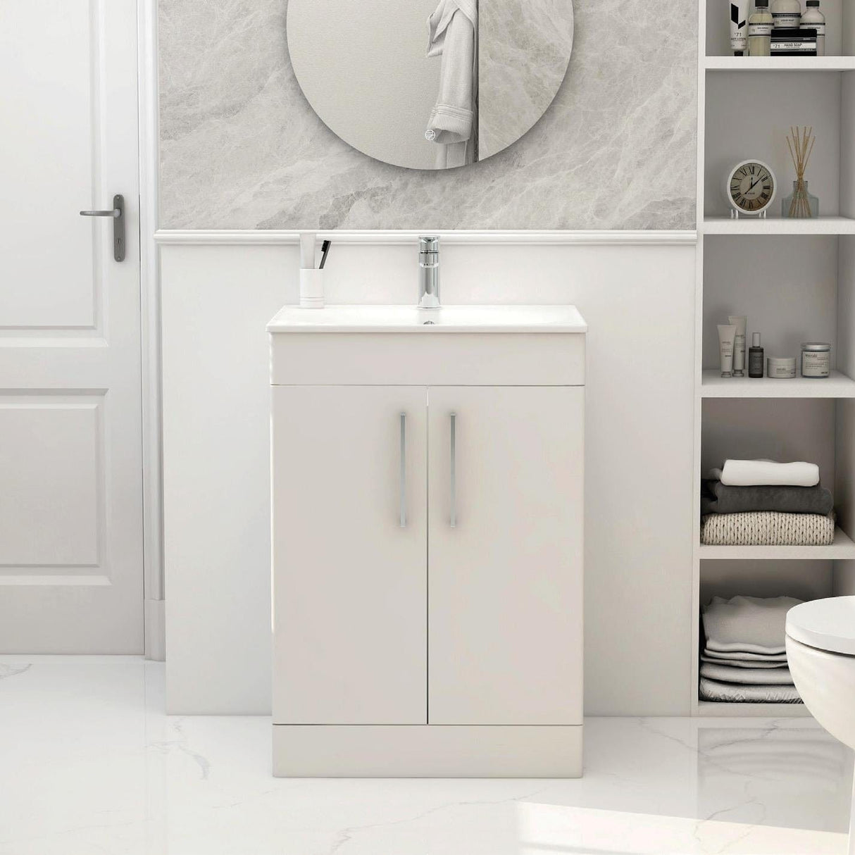 Imex Floor Standing Vanity Unit Matt White / White Imex Croma Floor Standing Double Door 500mm Vanity Unit with 1 Tap Hole Basin