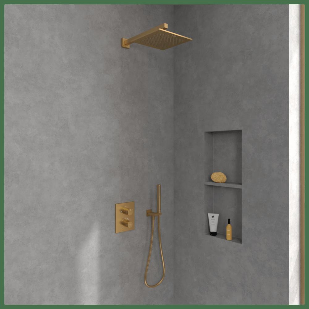 Villeroy & Boch Concealed Shower Set Brushed Brass / Square Villeroy & Boch Concealed Complete Shower Set with Shower Head and Handset
