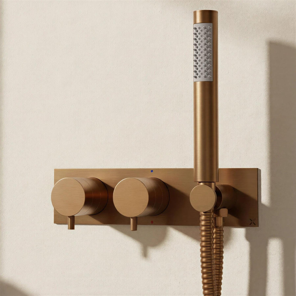 Crosswater Concealed Shower Valve Brushed Bronze Crosswater MPRO 2 Outlet, 2 Handle Horizontal Concealed Thermostatic Shower Valve with Handset