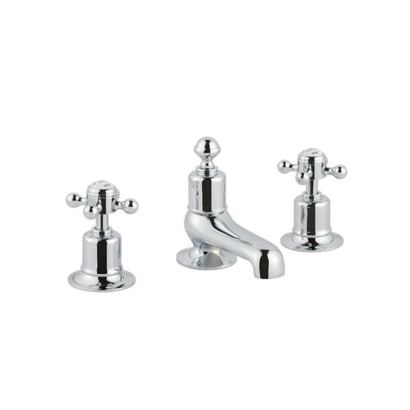 JTP 3 Tap Hole Basin Set Chrome JTP Grosvenor Cross Deck Mounted 3 Hole Basin Mixer Tap