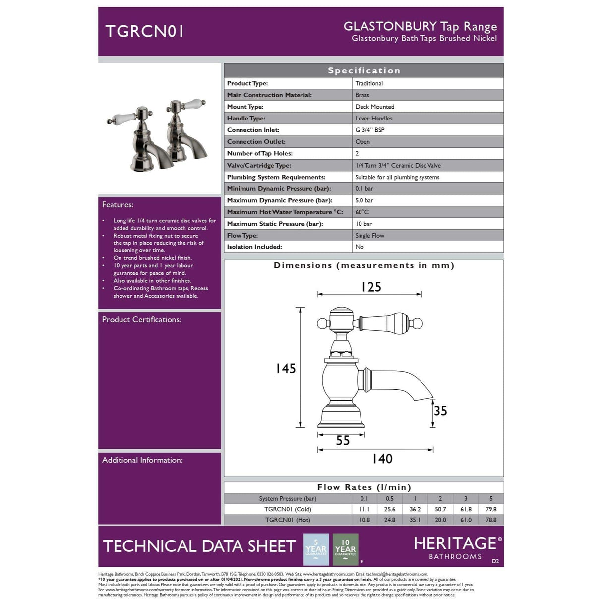Heritage Pillar Bath Tap Heritage Glastonbury Bath Pillar Taps (Pair)