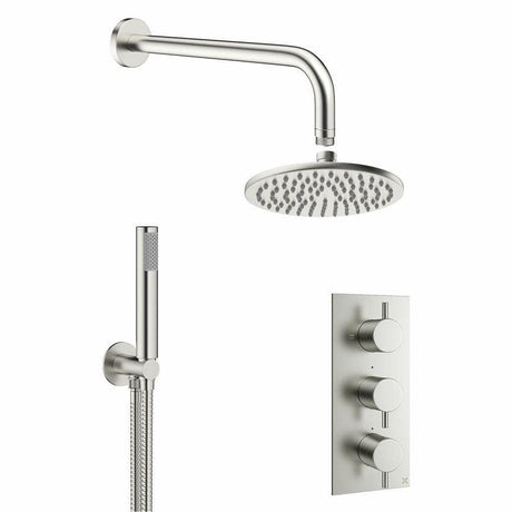 Crosswater Concealed Shower Set Brushed Stainless Steel Effect / 300mm Shower Head Crosswater MPRO 2 Outlet 3 Handle Thermostatic Shower Valve with Kit