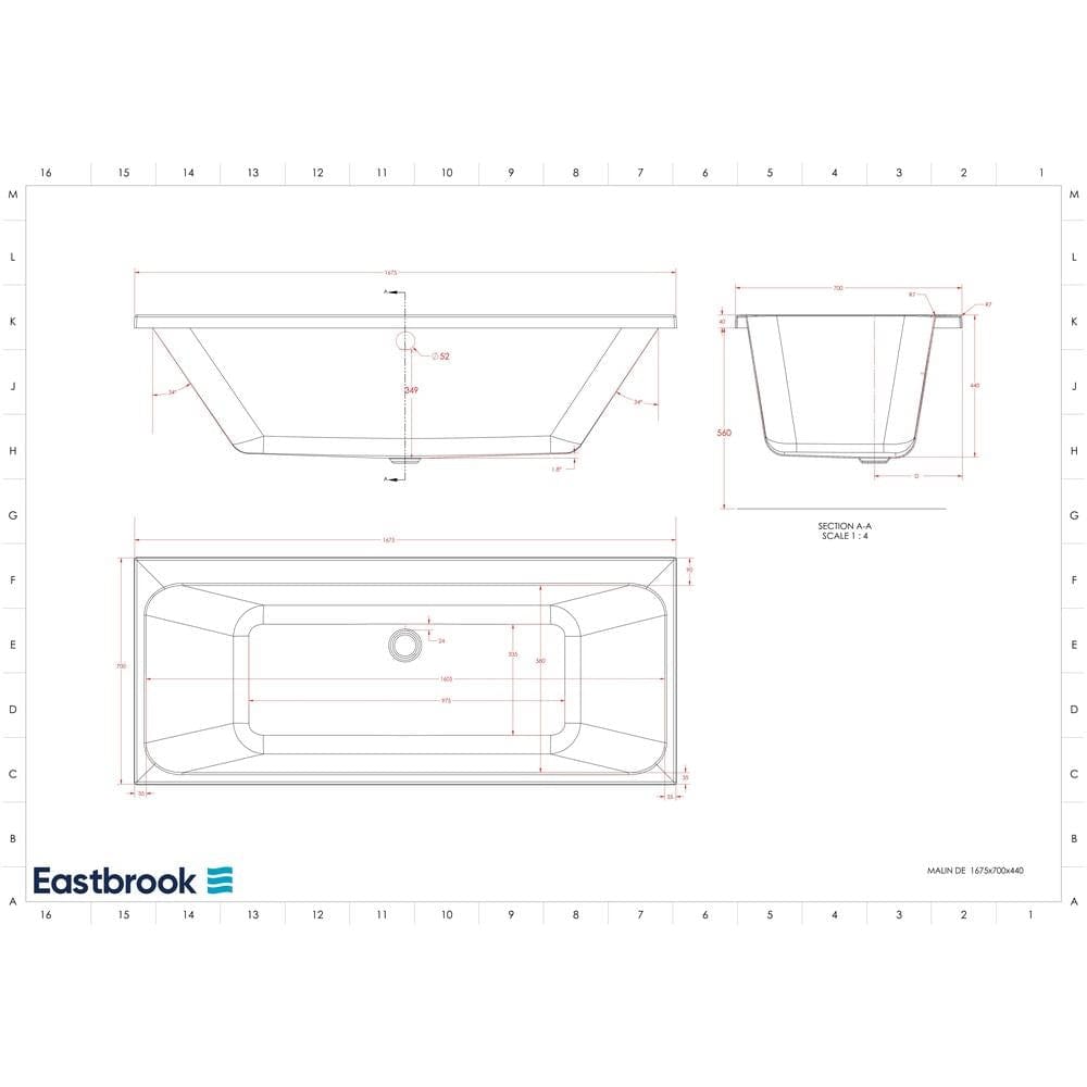 Eastbrook Double Ended Bath 1675 x 700 / 5mm Eastbrook Malin Double Ended Bath