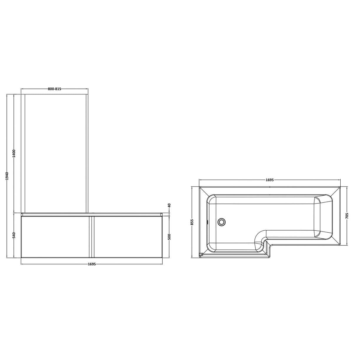 Aquarius Bathrooms L-Shaped Shower Bath Aquarius Urbano L-Shape Square Shower Bath Pack with Screen and Panel