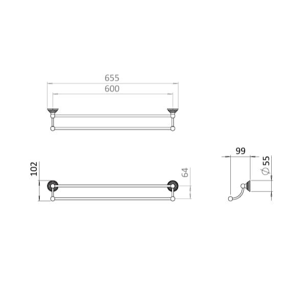 Crosswater Towel Rails and Rings Crosswater Belgravia 600mm Double Towel Rail in Chrome