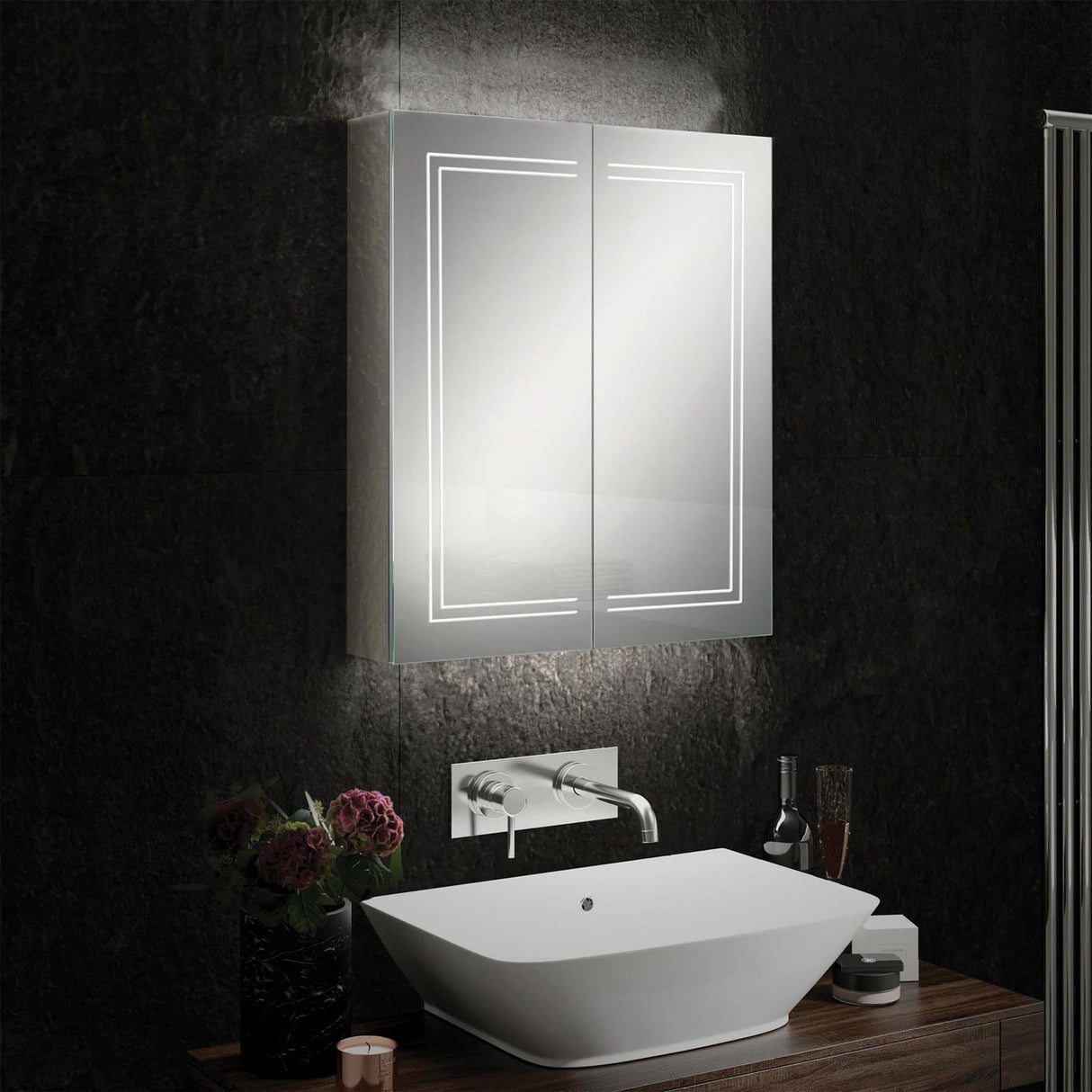 HiB Mirrored Cabinet 600 x 700mm HiB Edge LED Illuminated Border Mirror Cabinet