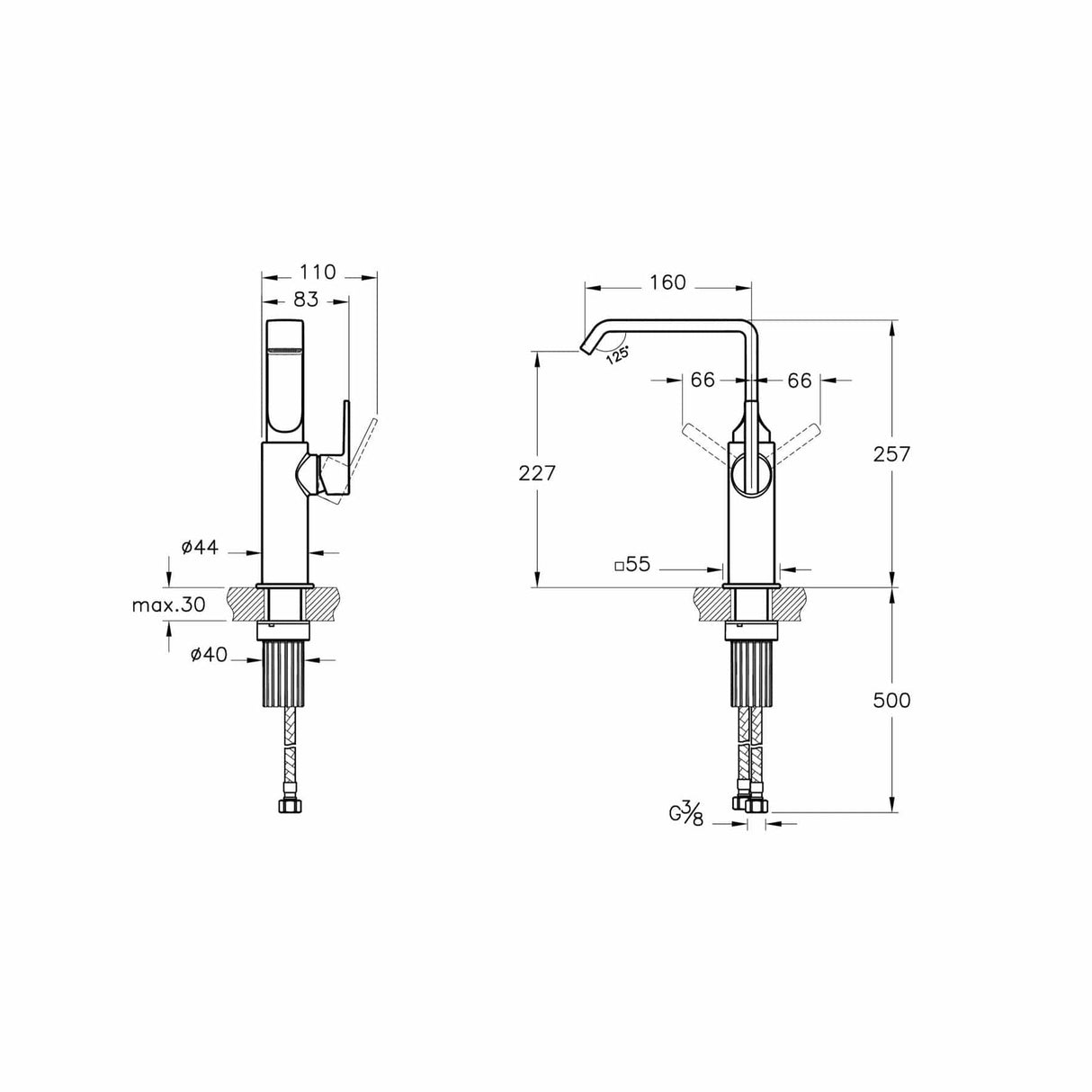 VitrA Tall Basin Tap VitrA Suit Tall Basin Mixer Tap with Side Lever