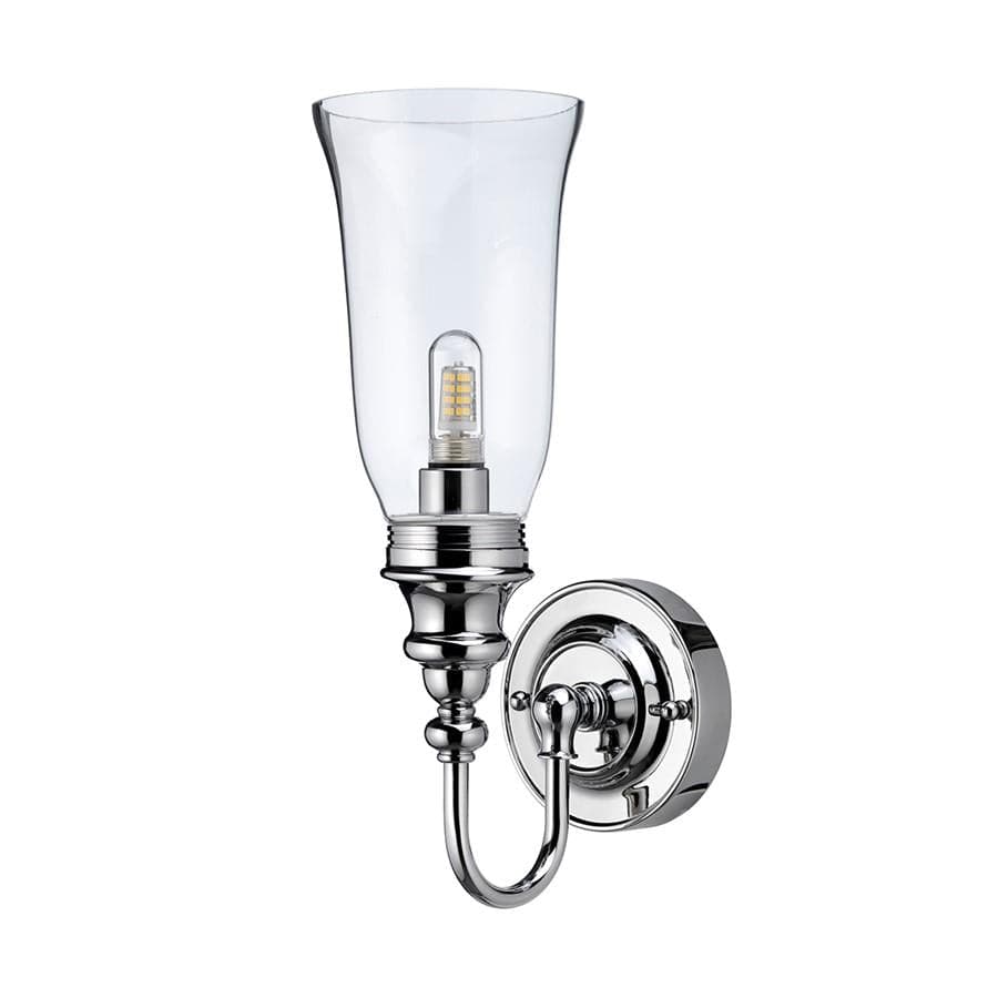 Burlington Bathroom Lighting Chrome Burlington LED Ornate Bathroom Wall Light with Clear Glass Vase Shade