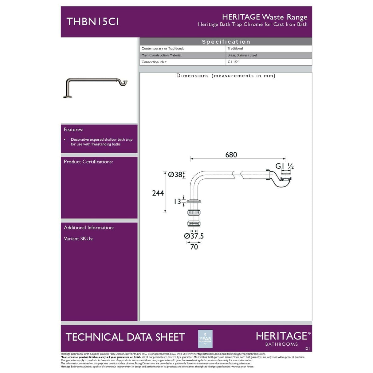 Heritage Exposed Bath Waste Heritage Exposed Shallow Bath Trap