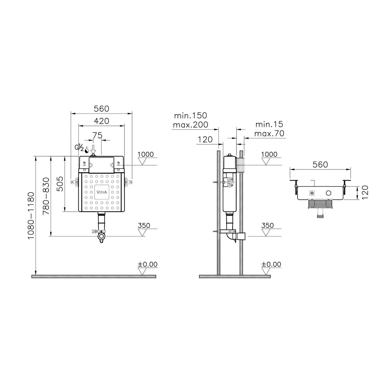 Vitra Concealed Cistern VitrA V-Fix Prime Regular 1120mm Concealed Cistern 3/6 Litre Flush