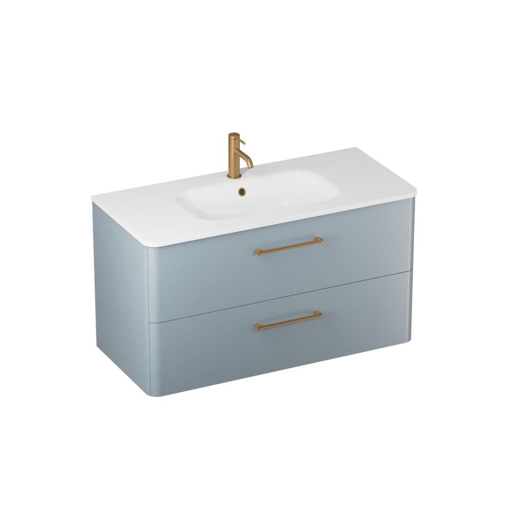 Britton Wall Mounted Vanity Unit Dusty Blue / 1 Tap Hole Basin / Brushed Brass Britton Camberwell Wall Mounted 1000mm Vanity Unit with Basin or Worktop