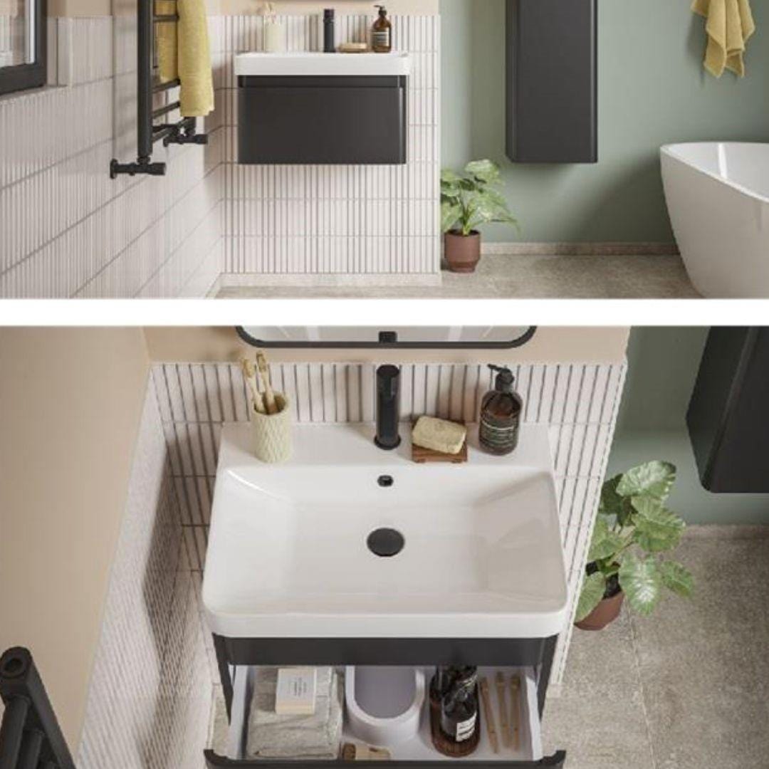 Aquarius Wall Mounted Vanity Unit Matt Black / 605mm Aquarius Sophie Vanity Unit with 1 Taphole Basin