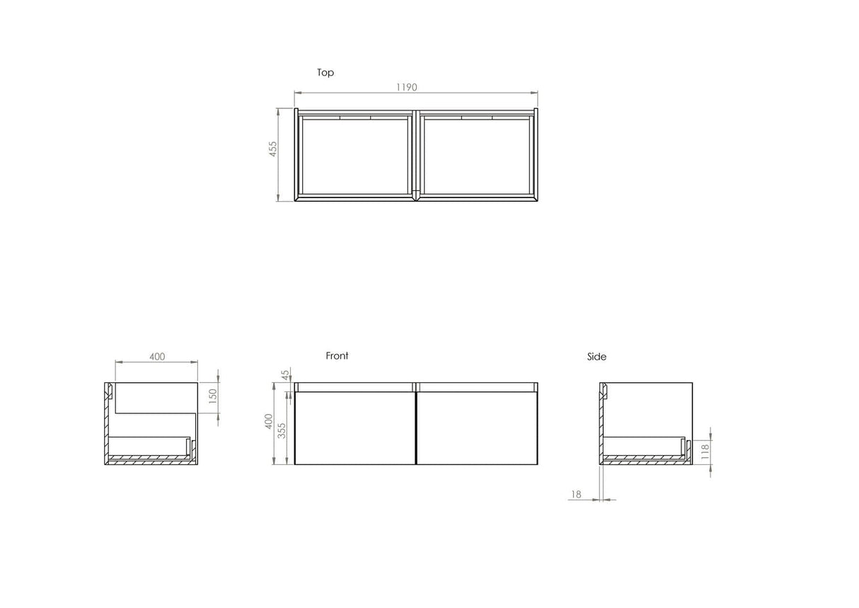 Saneux Wall Mounted Vanity Unit Saneux Uni Vanity Unit With Double Basin - 1200 x 470mm - Two Drawer - Wall Mounted