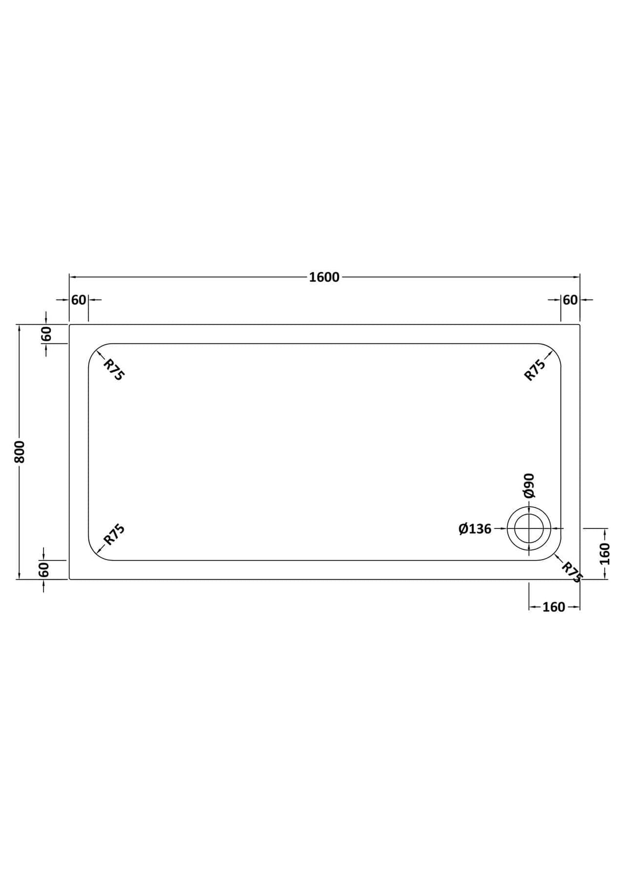 Aquarius Bathrooms Rectangle Shower Tray 1600x800mm Aquarius Urbano Rectangular 45mm Stone Resin Shower Tray in White
