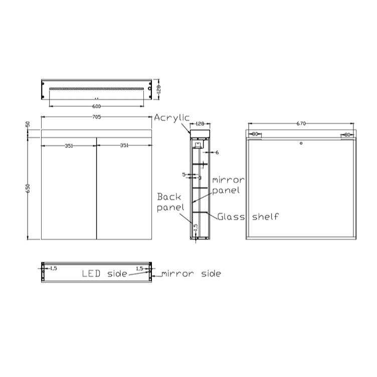 Crosswater Mirrored Cabinet Crosswater Image LED Illuminated Mirror Cabinet
