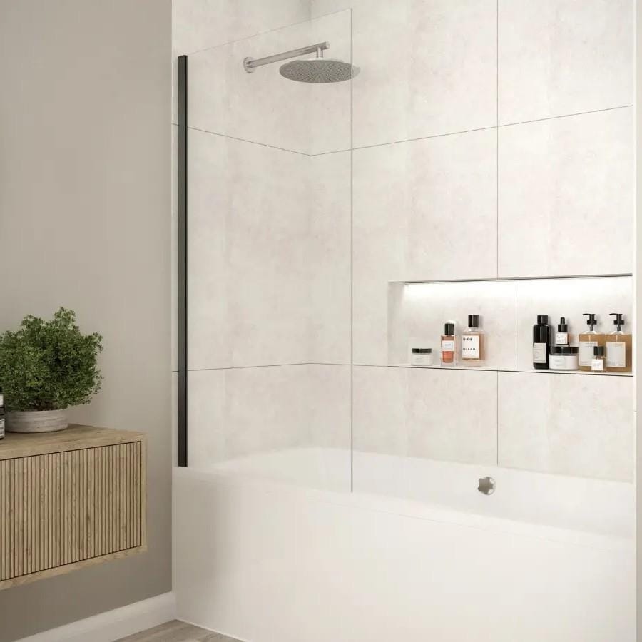 Merlyn Bath Screen Matt Black Merlyn 8mm Fixed Single Square Bath Screen