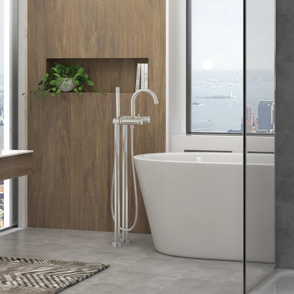 Flova Freestanding Bath Filler Flova Levo Floor Standing Bath and Shower Mixer Tap with Shower Set