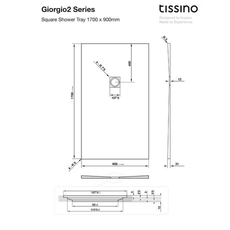 Tissino Rectangle Shower Tray 1700 x 900mm Tissino Giorgio2 Rectangle Shower Tray in Black Slate
