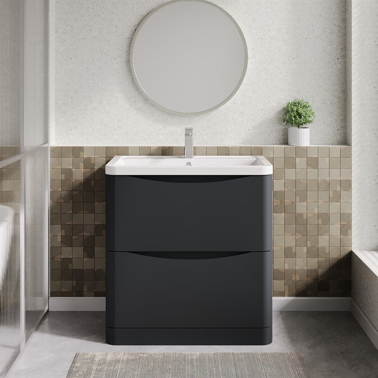 Aquarius Bathrooms Floor Standing Vanity Unit Aquarius Seren 800mm Floor Standing Two Drawer Vanity Unit with Basin in Soft Black