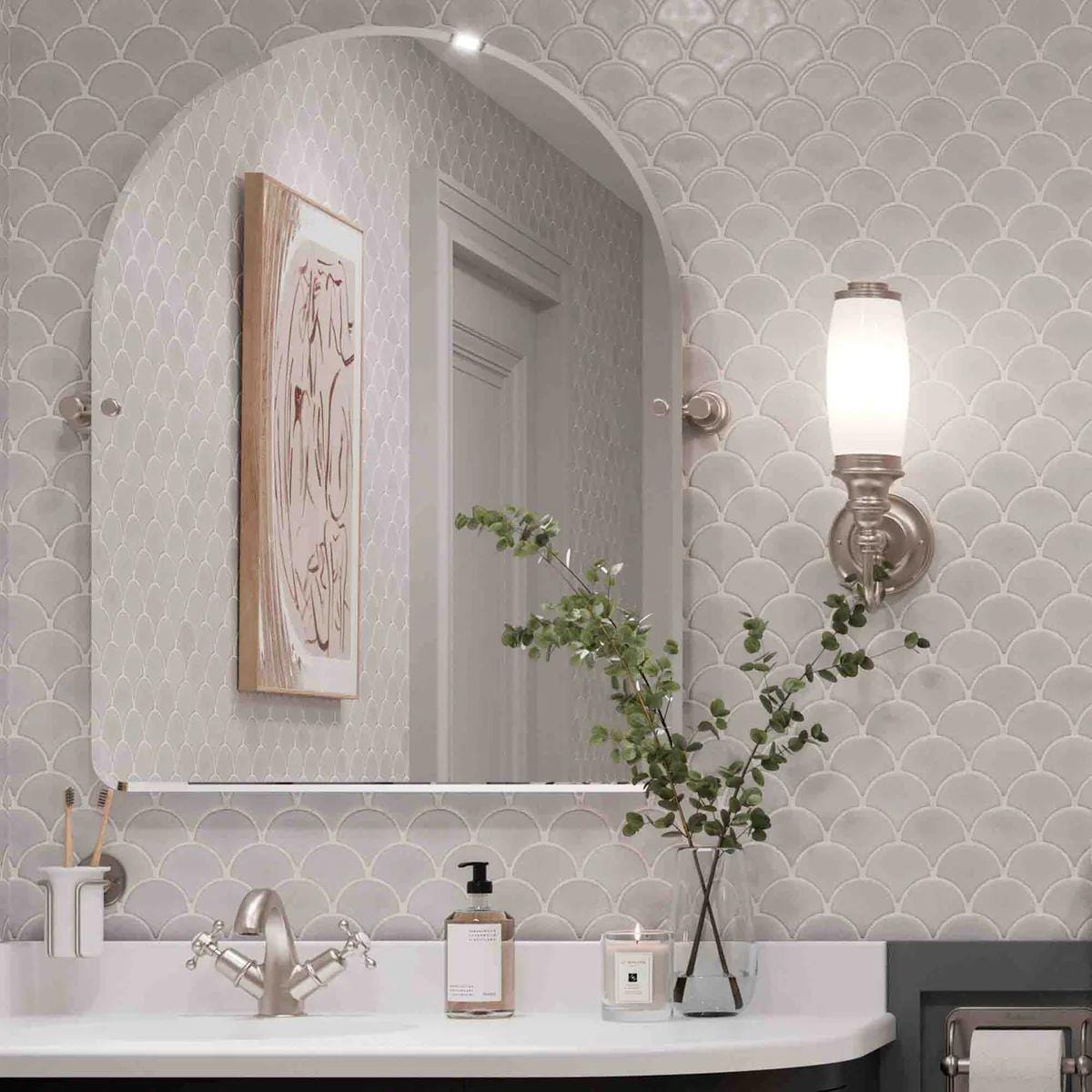Burlington Bathroom Lighting Burlington LED Ornate Bathroom Wall Light with Opal Glass Tube Shade