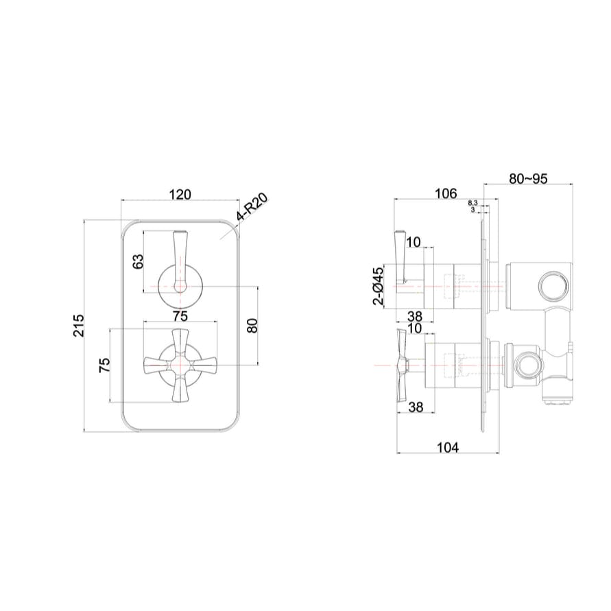 Burlington Concealed Shower Valve Burlington Riviera 2 Outlet, 2 Handle Concealed Thermostatic Shower Valve