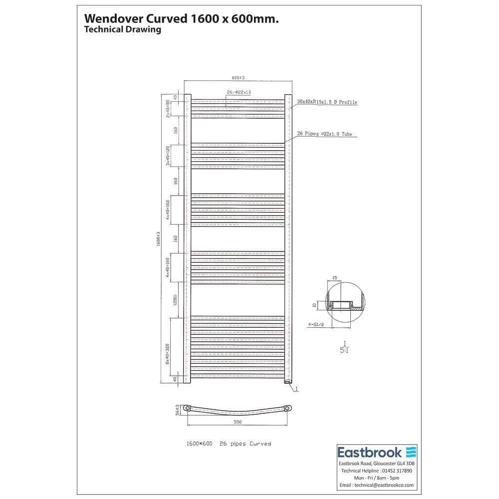 Eastbrook Wendover Curved Vertical Heated Towel Rail in Chrome