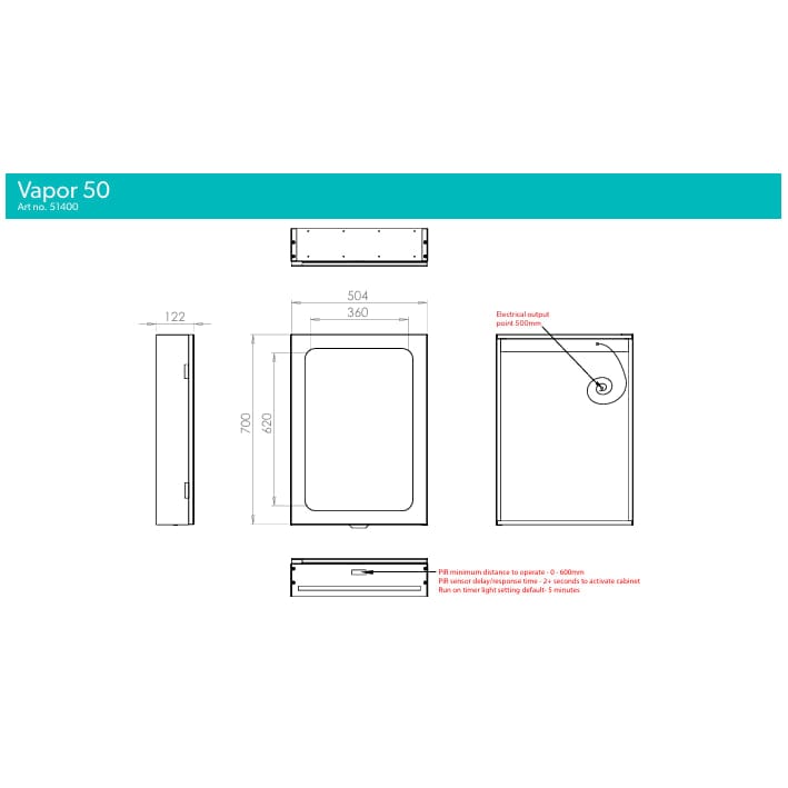 HiB Mirrored Cabinet HiB Vapor LED Illuminated Mirror Cabinet with Proximity Sensor