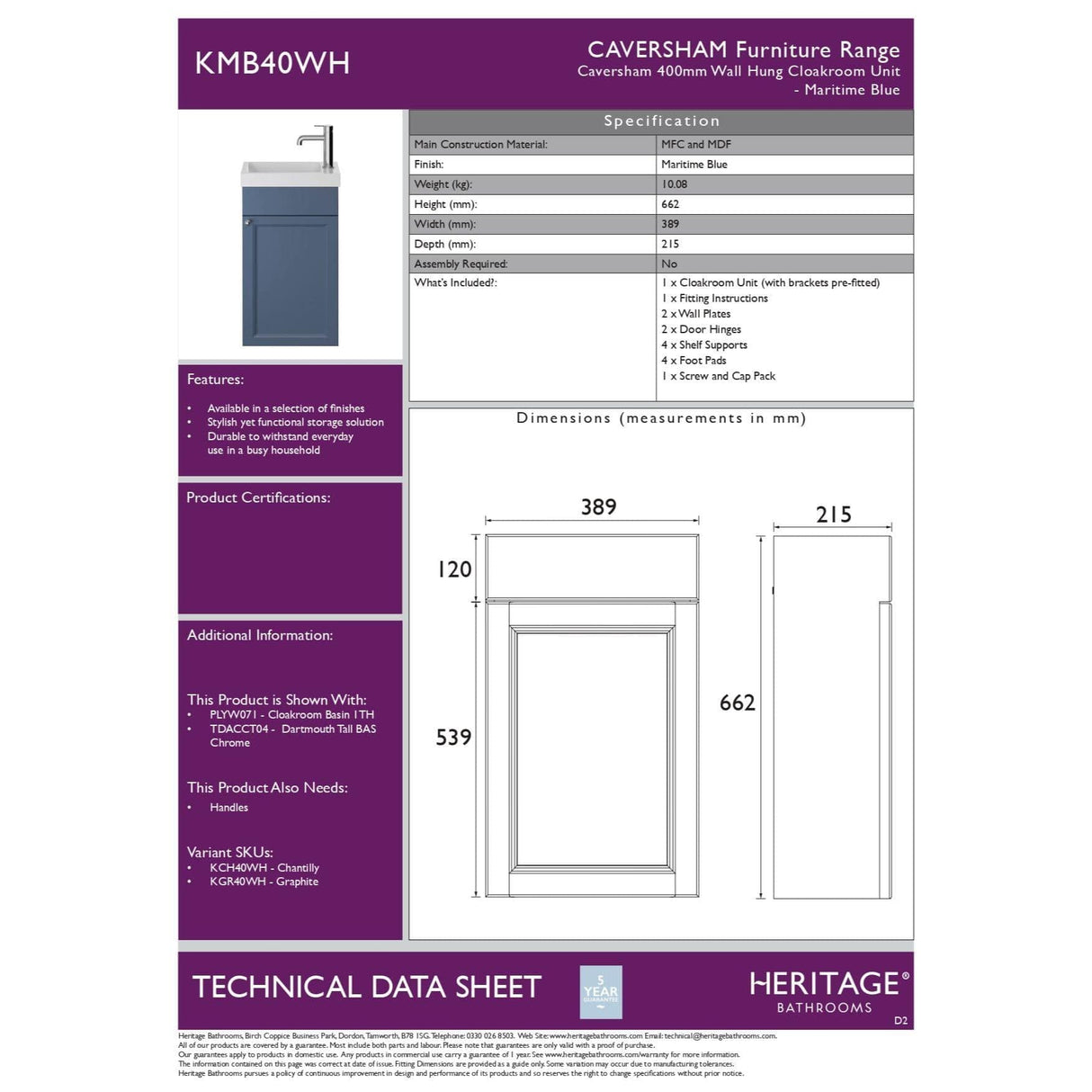 Heritage Cloakroom Vanity Unit Heritage Caversham 400mm Wall Mounted Cloakroom Unit with 1 Tap Hole Basin