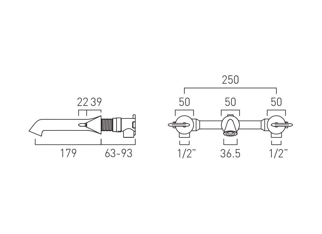 VADO Wall Mounted Basin Tap Vado Arrondi Wall Mounted 3 Hole Lever Handle Basin Mixer Tap - Chrome - ARR-109-CP