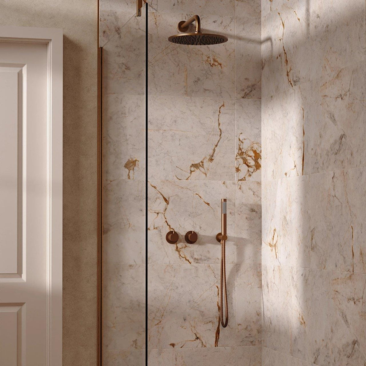 UK Bathroom Store Concealed Shower Set Brushed Bronze / Wall Arm / 300mm Crosswater Module Shower Set 1 with Fixed Head and Pencil Handset