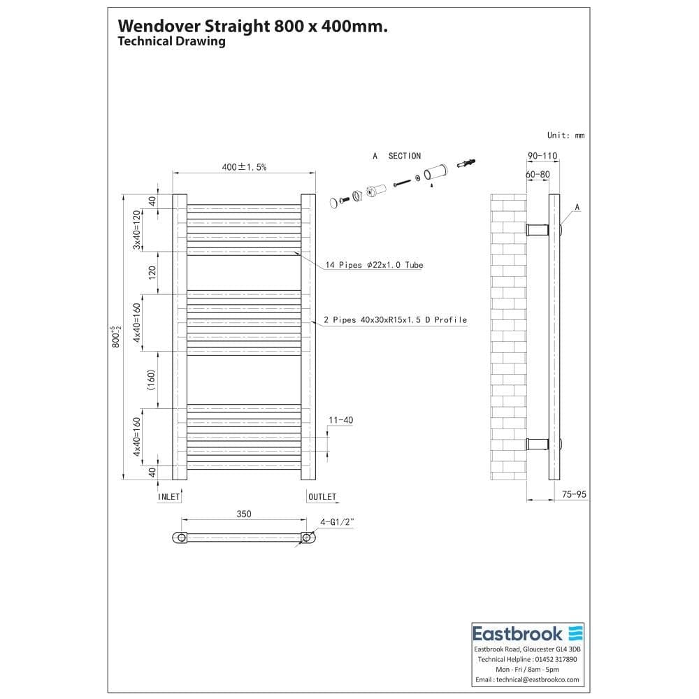 Eastbrook Wendover Straight Vertical Heated Towel Rail in Matt Black
