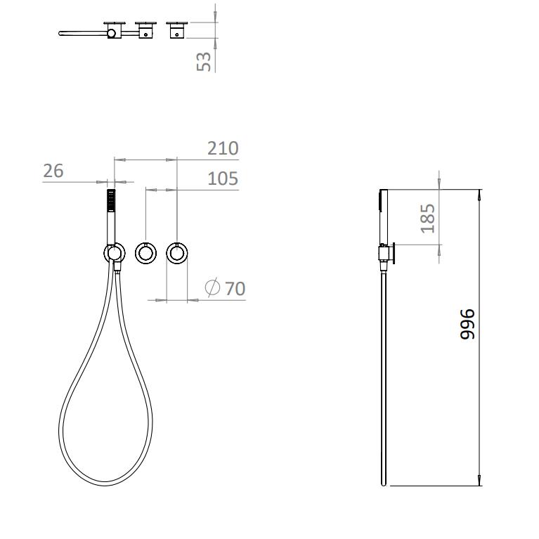 UK Bathroom Store Concealed Shower Set Crosswater Module Plus Shower Set 9 - 3 Outlet with Dual Outlet Recessed Shower Head and Pencil Handset