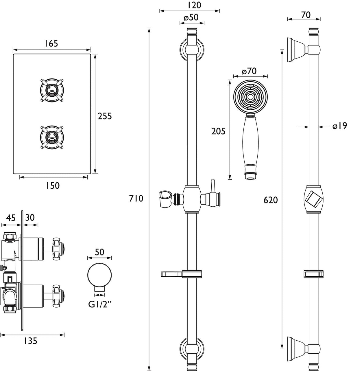 Heritage Concealed Shower Set Heritage Dawlish Concealed Shower with Premium Flexible Riser Kit