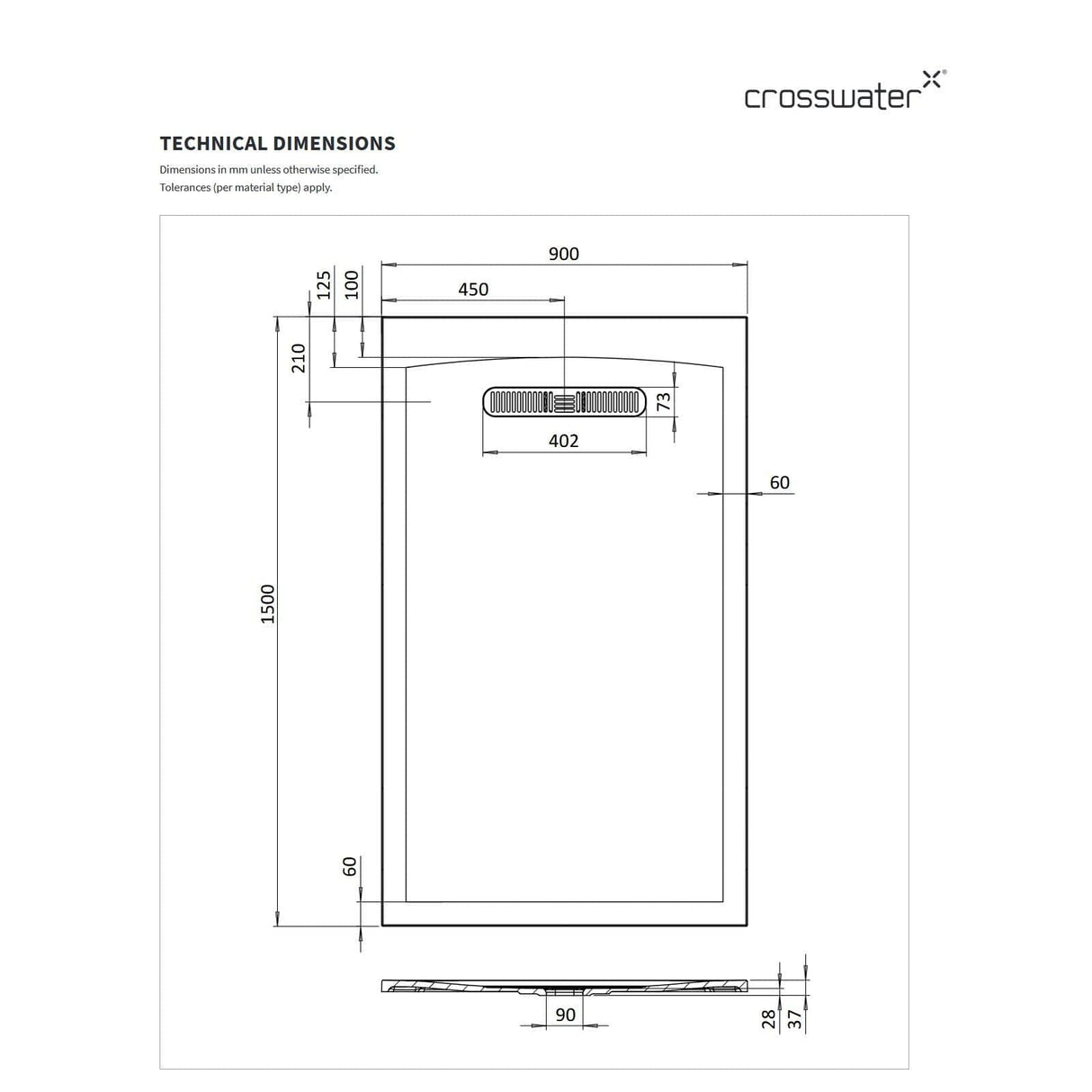 Crosswater Vito Rectangle 25mm Stone Resin Shower Tray