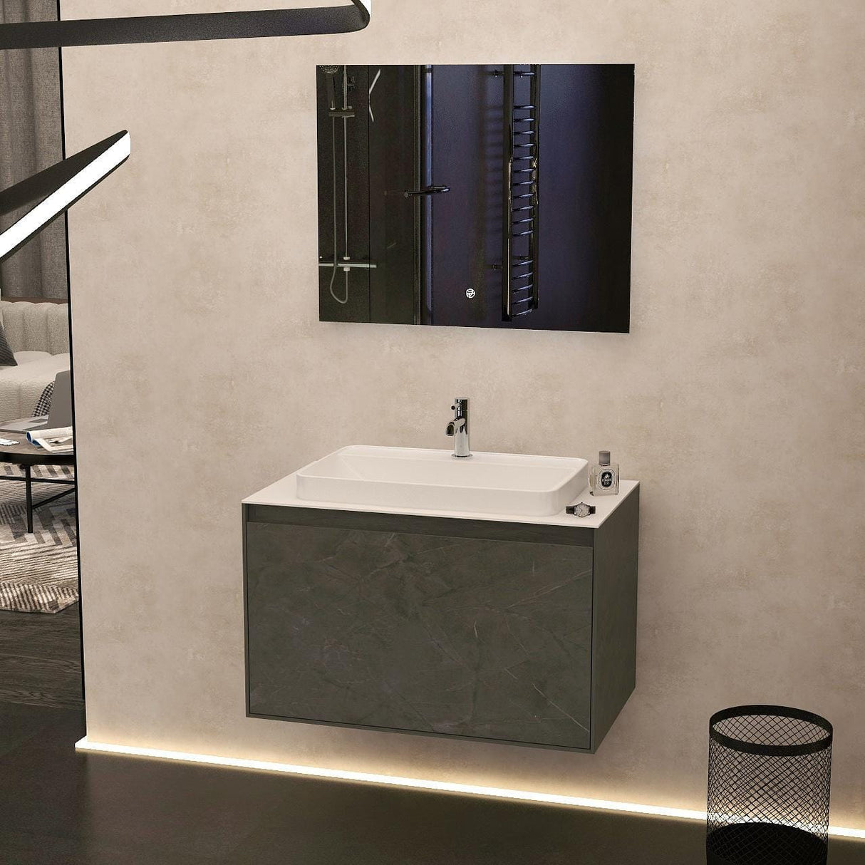 Imex Wall Mounted Vanity Unit Grey Marble / Solid White / White Imex Arco Wall Hung 800mm Single Drawer Vanity Unit with Worktop and Inset Basin