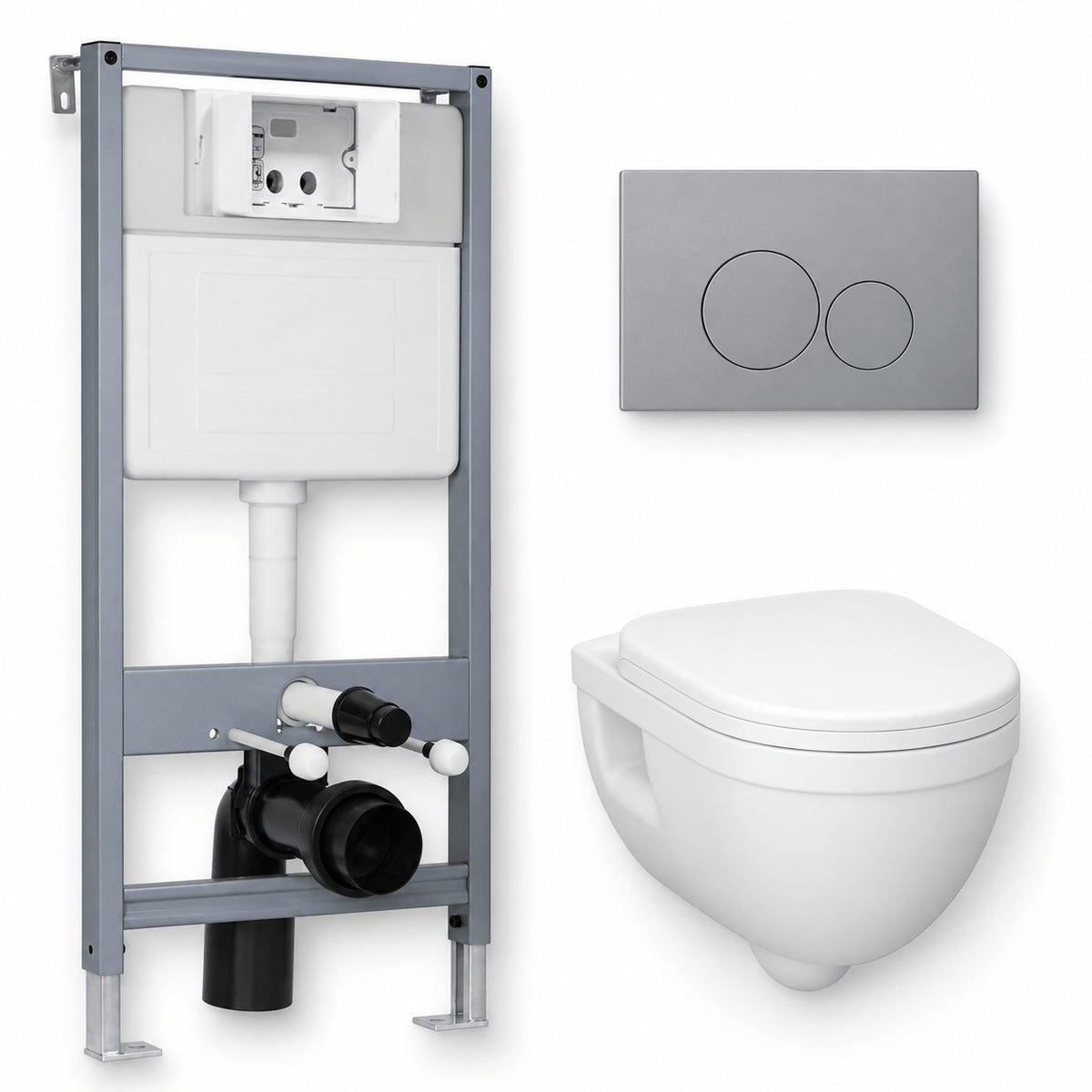 Imex Ivo Rimless Wall hung Toilet Pack with Frame, Flush Plate, and Soft Closing Seat