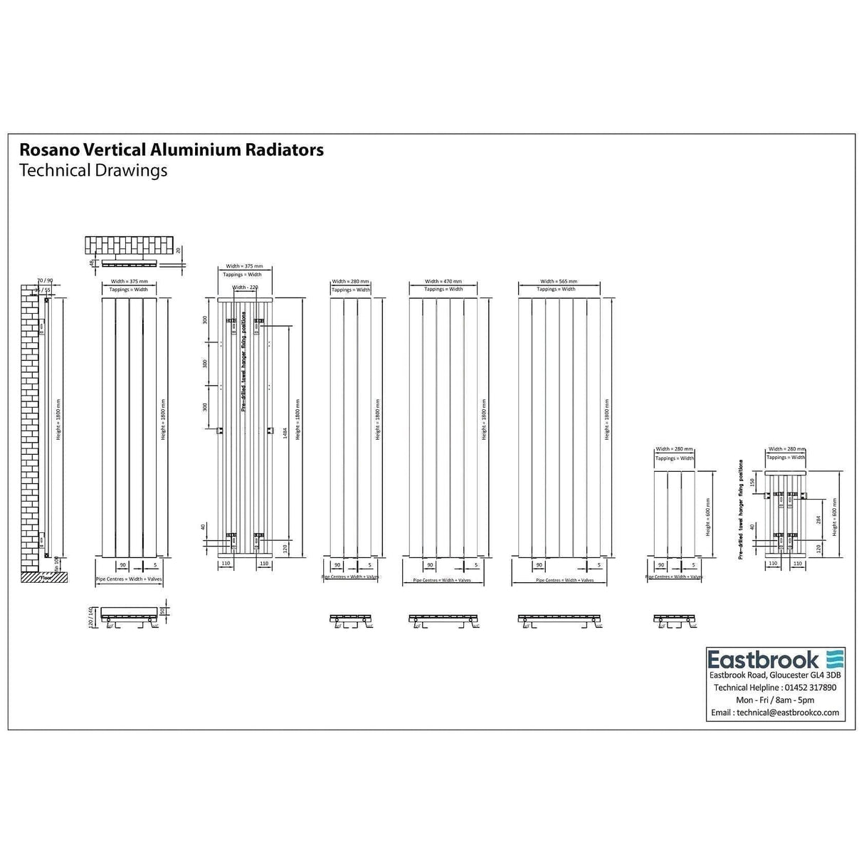 Eastbrook Rosano Straight Vertical Aluminium Radiator in Matt Black