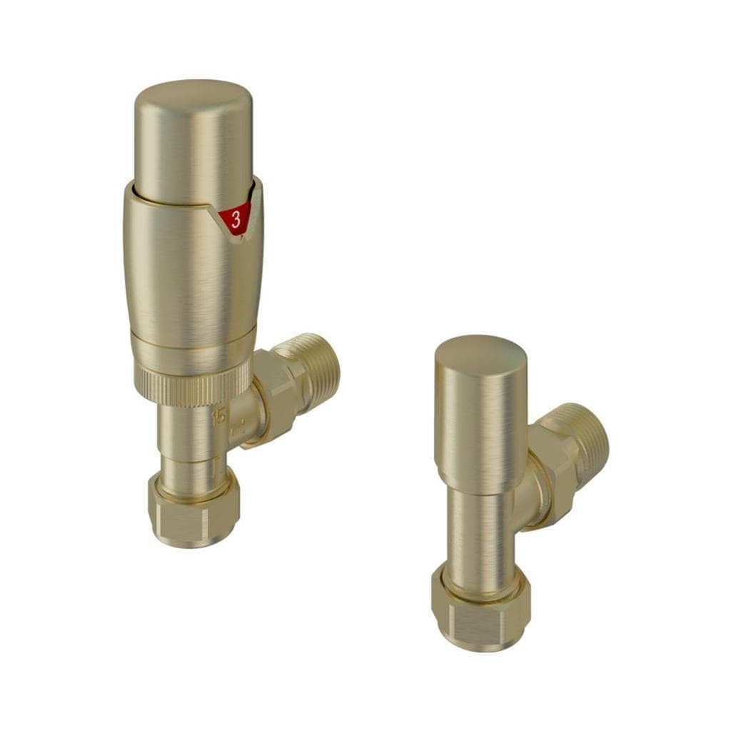 Eastbrook Radiator Valve Brushed Brass Eastbrook Darlington Angled Thermostatic Radiator Valve with Lockshield (Pair)