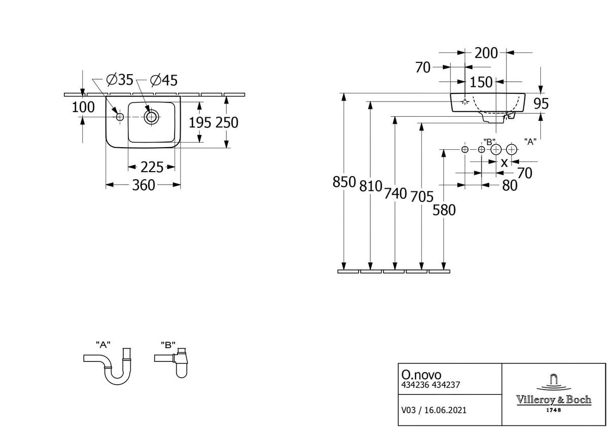 Villeroy & Boch Cloakroom Basin Villeroy & Boch O.novo Compact Hand Basin with OverFlow - 360mm Wide - in White Alpin