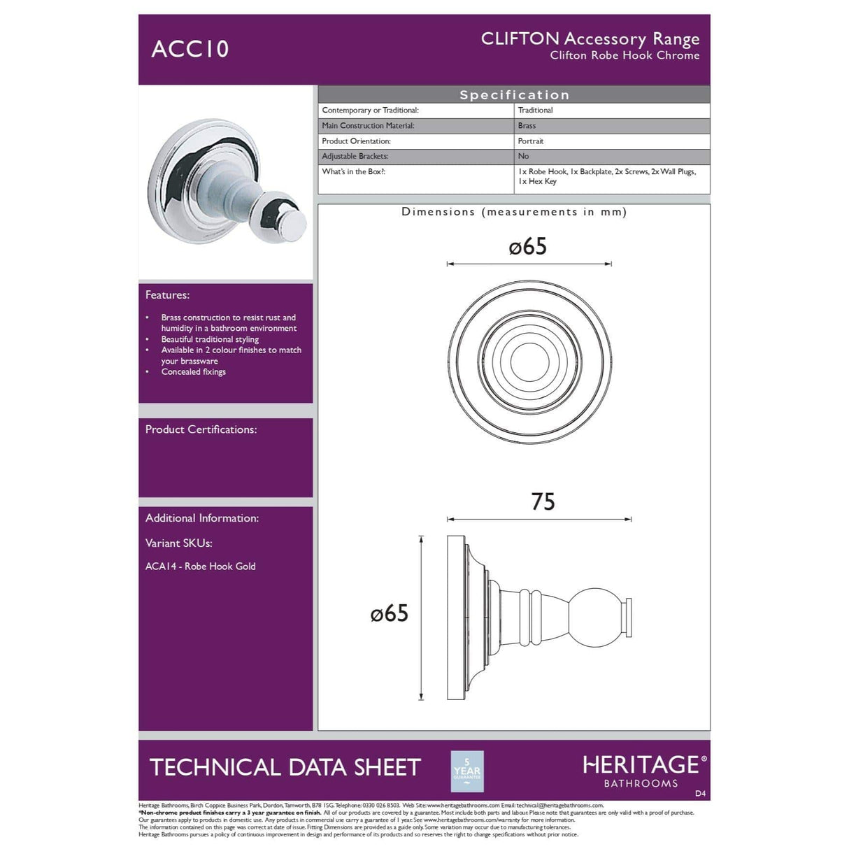 Heritage Robe Hook Heritage Clifton Robe Hook