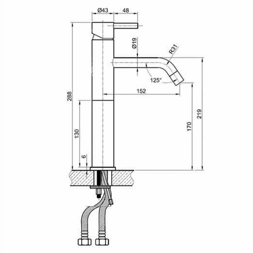 JTP Tall Basin Tap JTP Inox Stainless Steel Single Lever Tall Basin Mixer Tap