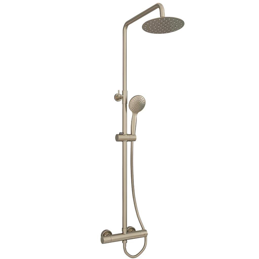 Aquarius Bathrooms Exposed Shower Set Aquarius Modern Round Thermostatic Exposed Shower Valve with Shower Head and Handset in Brushed Brass