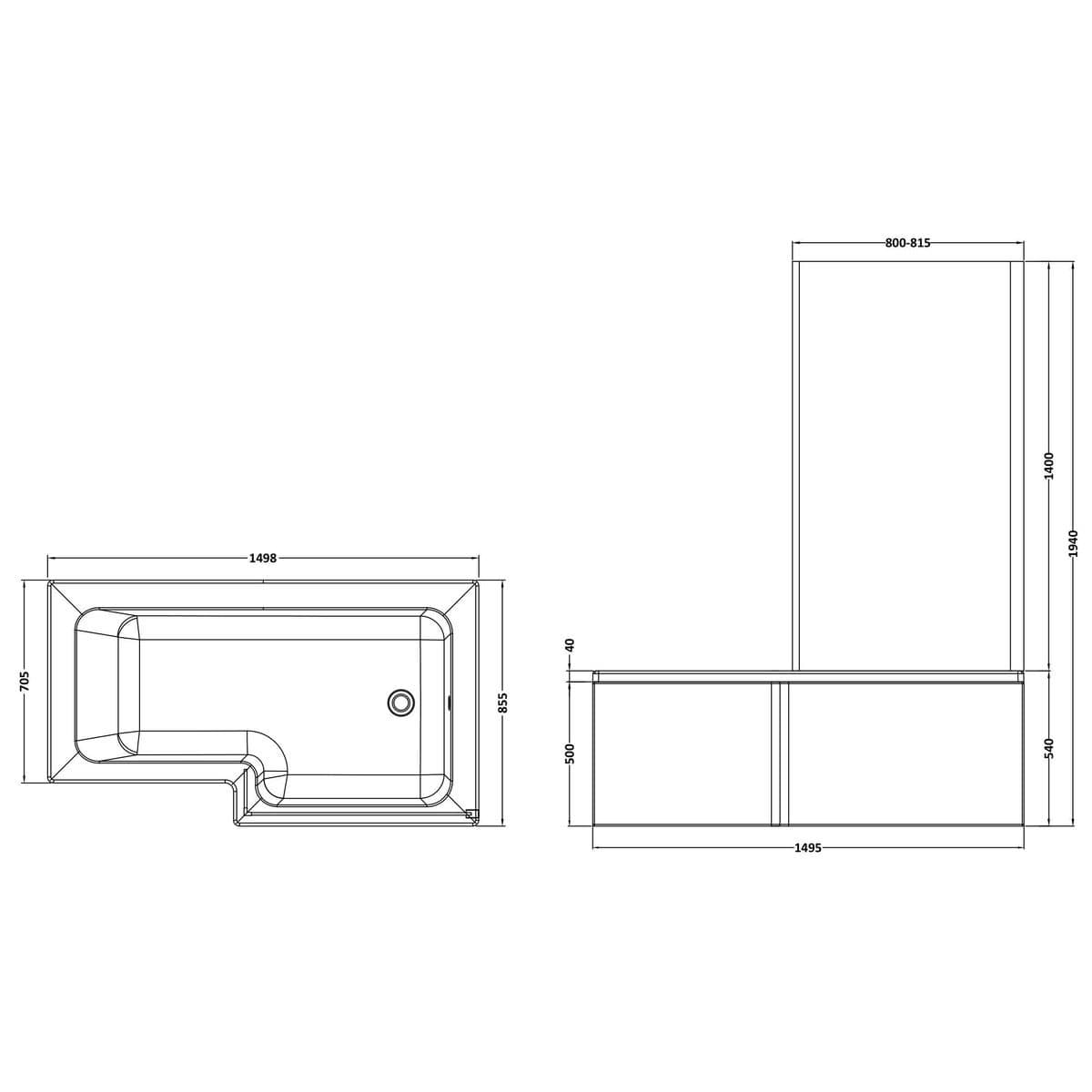 Aquarius Bathrooms L-Shaped Shower Bath Aquarius Urbano L-Shape Square Shower Bath Pack with Screen and Panel