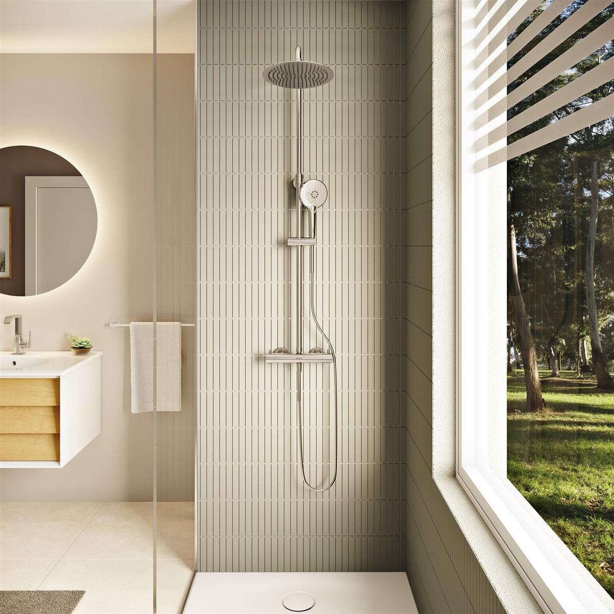 VitrA Exposed Shower Set VitrA Aquaheat Bliss Exposed Thermostatic Valve Shower Set with Adjustable Riser, 250mm Shower Head and Handset