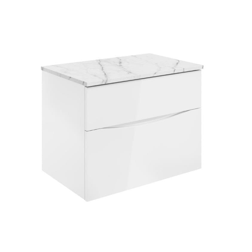 Crosswater Wall Mounted Vanity Unit White Gloss / Carrara Marble Effect / 700mm Crosswater Glide II 2 Drawer Vanity Unit with Worktop