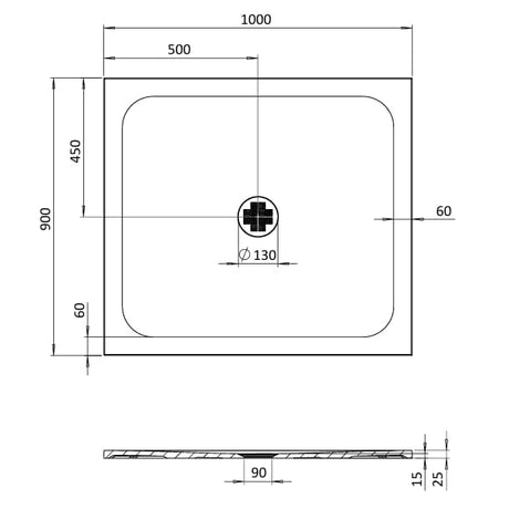 Crosswater Rectangle Shower Tray 900 x 1000mm Crosswater Creo Rectangle 25mm Stone Resin Shower Tray with Waste