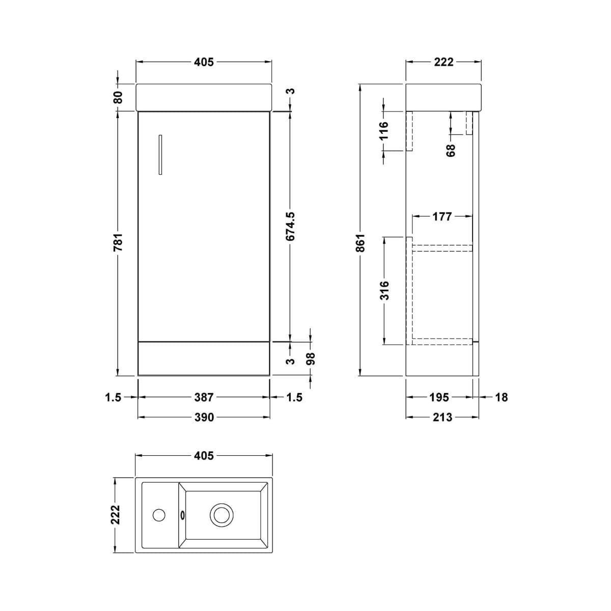 Aquarius Bathrooms Cloakroom Vanity Unit Aquarius Byron 400mm Floor Standing 1 Door Cloakroom Vanity Unit with 1 Tap Hole Basin